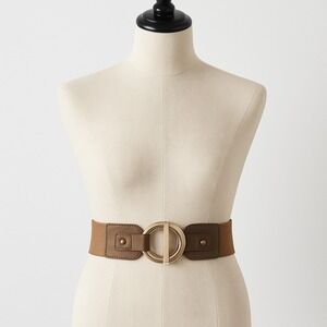 Slinky‎ Belt Knit Brown Cinch Wide Elastic Bronze Metallic Buckle Glam One Size
